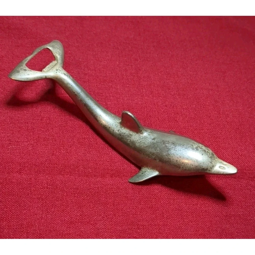 Silver Plated Dolphin Shaped Bottle Opener With Twist Top Opener Vintage Mcm‎